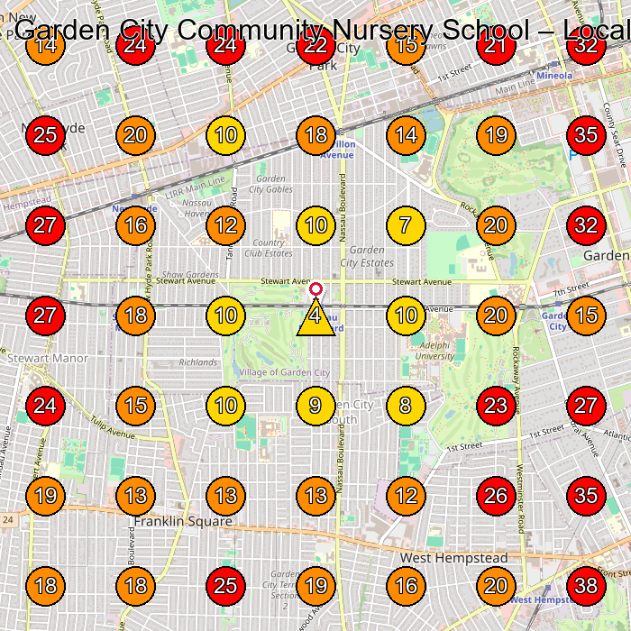 Garden City Community Nursery School GeoGrid visibility map for Nursery School in Roslyn